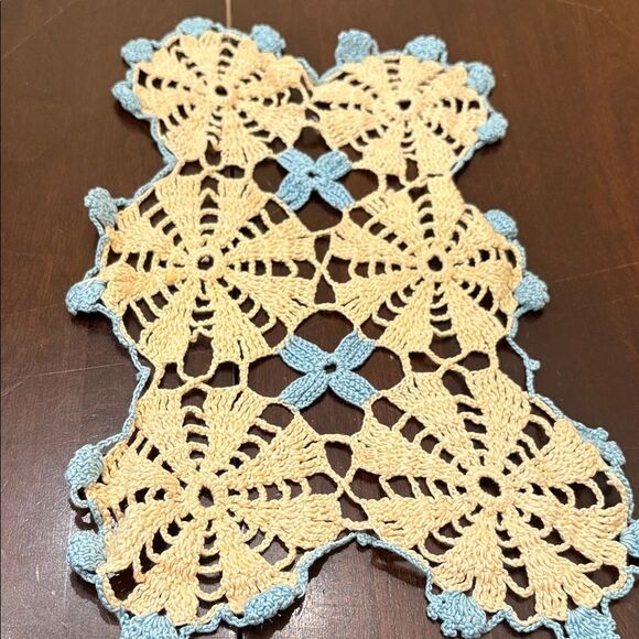 Crochet Doily with Blue and Cream Accents - Picture 3 of 3